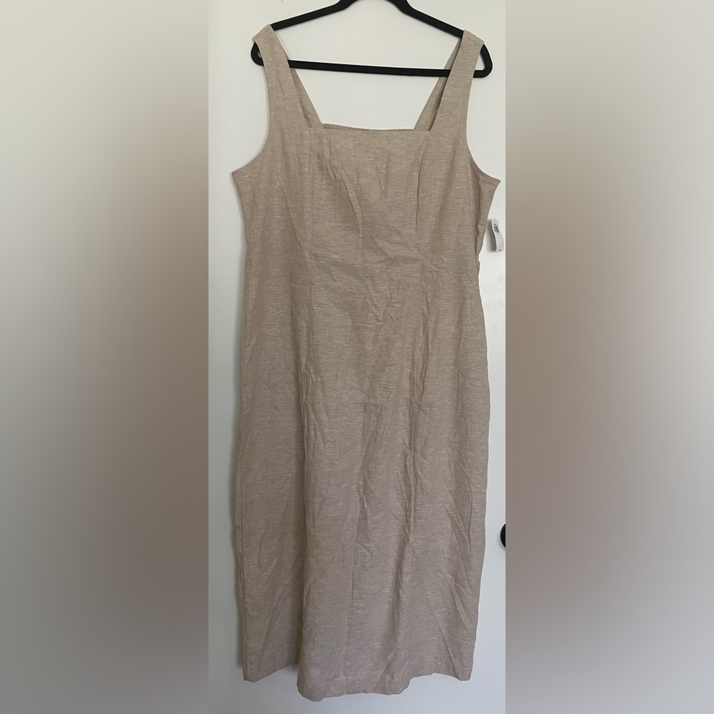NWT Old Navy Linen Blend Dress Smocked Classic Minimalist Tan - Size XL - Picture 2 of 6